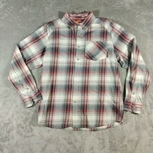 Merrell Shirt Mens Medium Red Gray Plaid Long Sleeve Button Front Cotton Outdoor